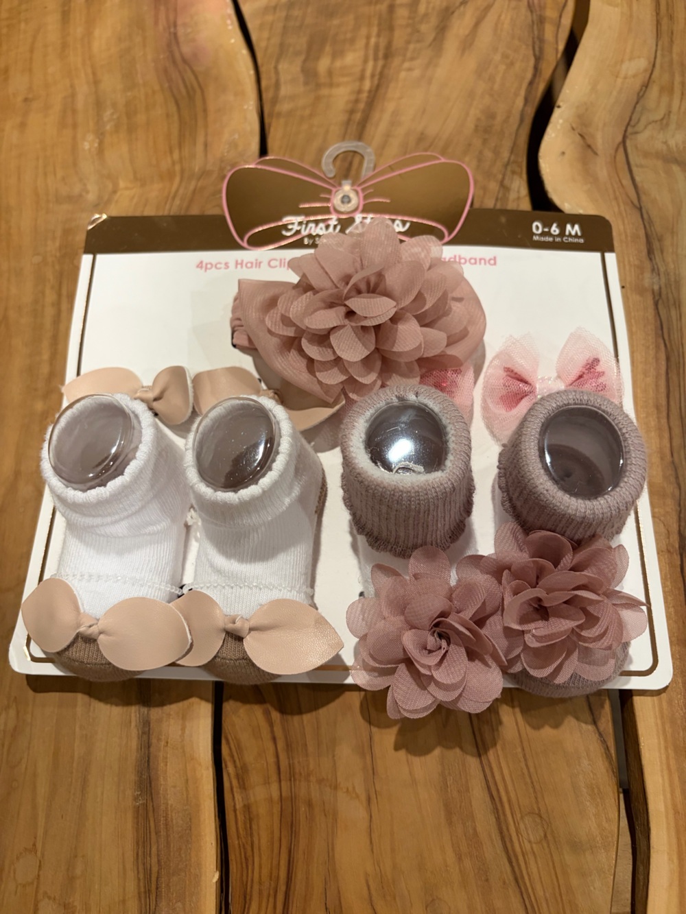 Baby Floral Sock and Hair Clip Set - Dusty Rose